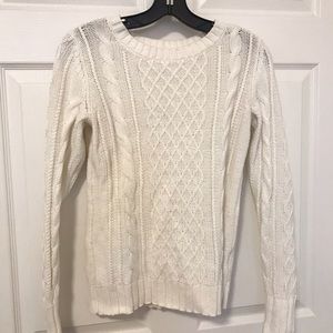 white cable knit sweater